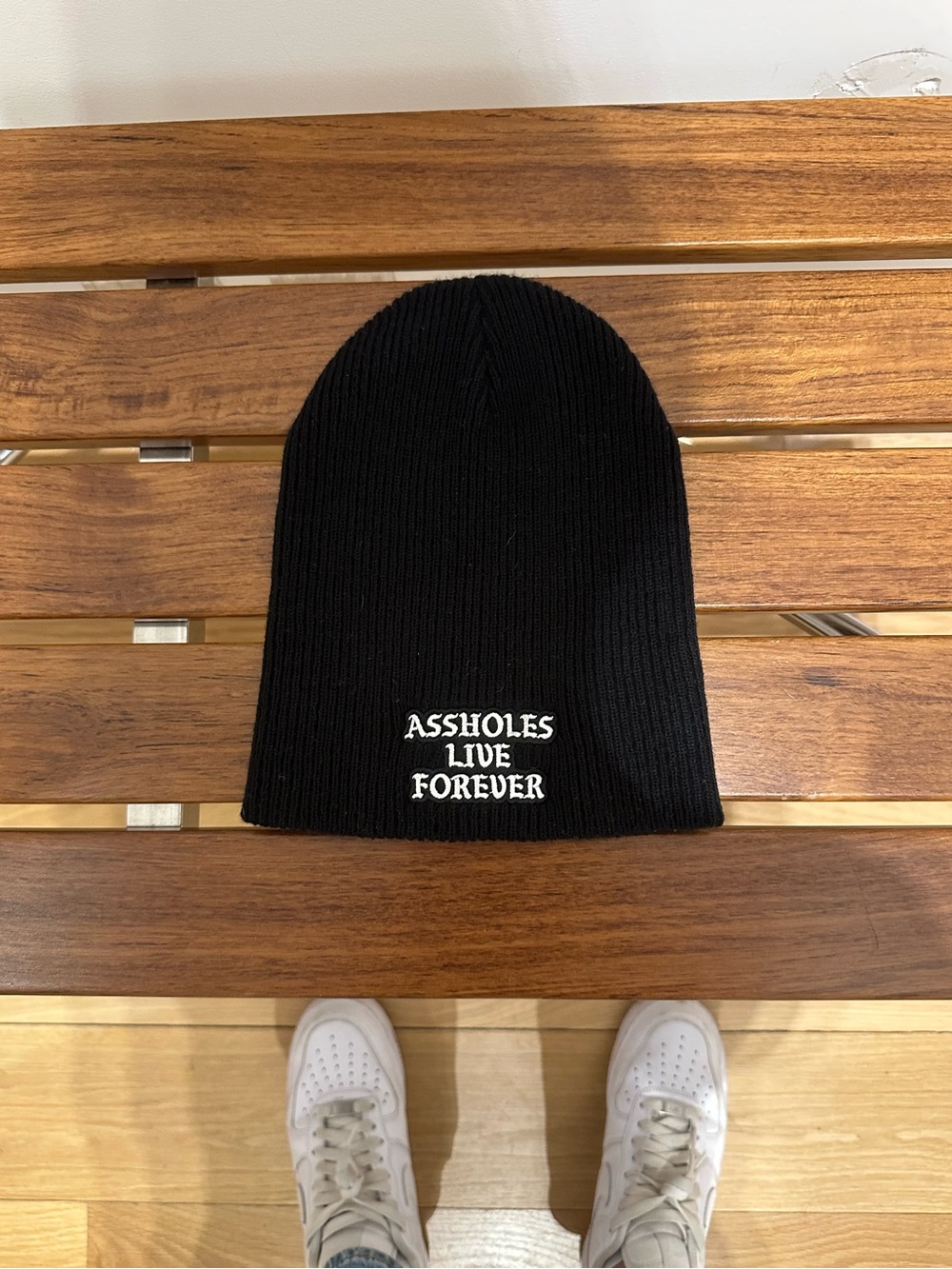 Black Knit Beanie Assholes Live Forever